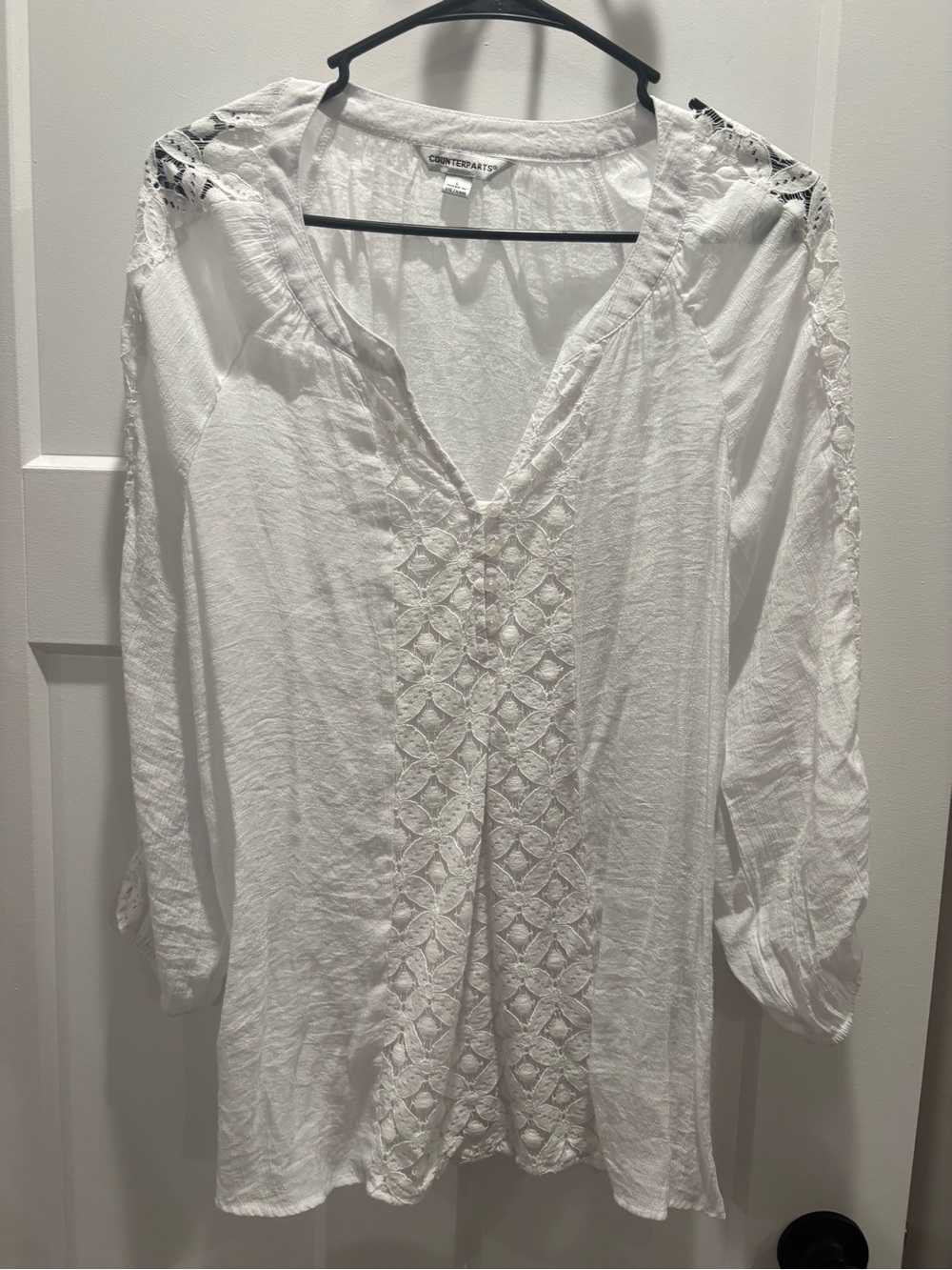 Counterparts White Lace-Front V-Neck Tunic